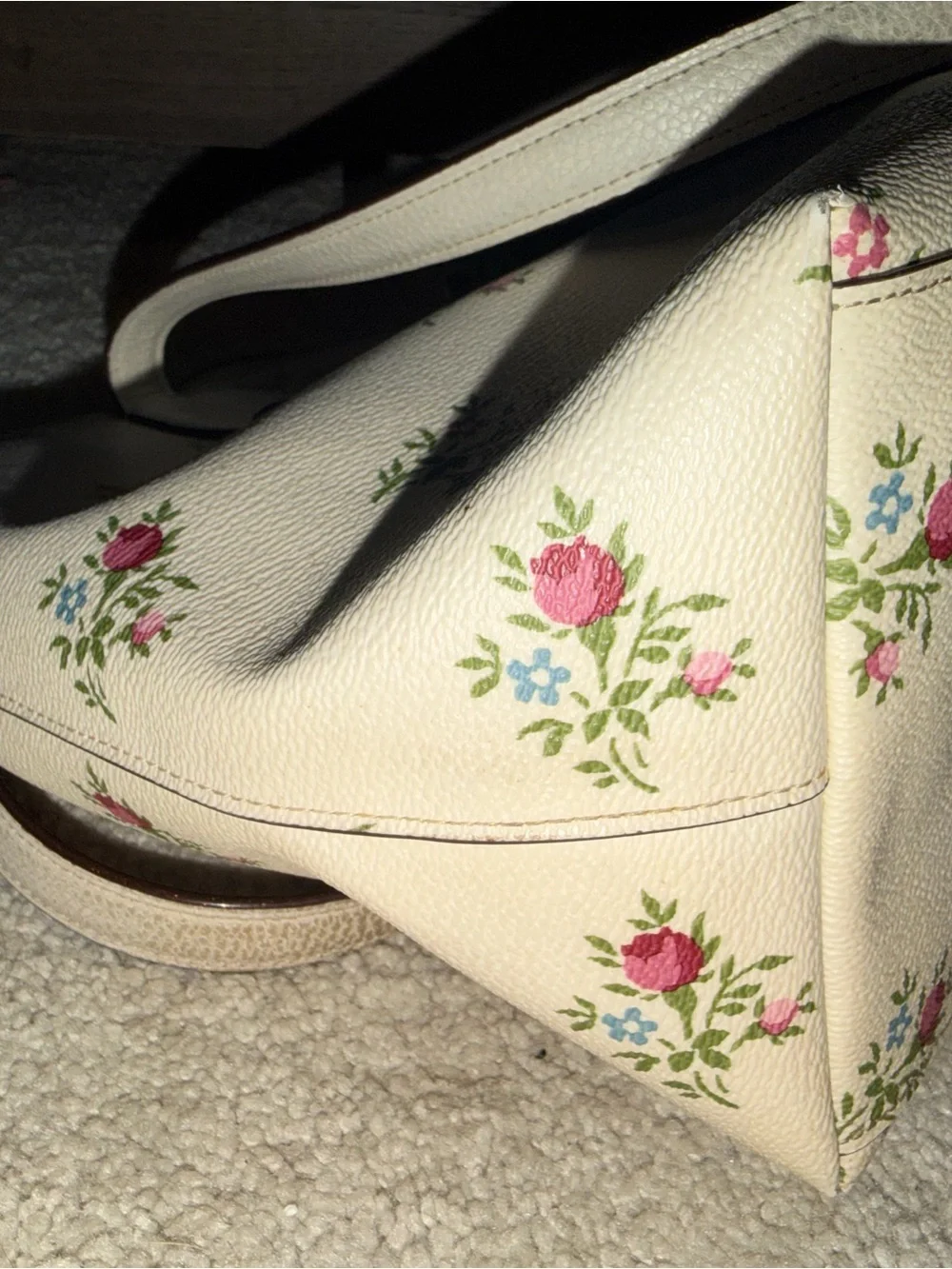 Coach Cream Floral Pebble Leather Tote with Brown Straps